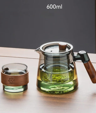 Glazen Theepot Set 600ML met Infuser en Houten Handvat - Stijlvol en Functioneel