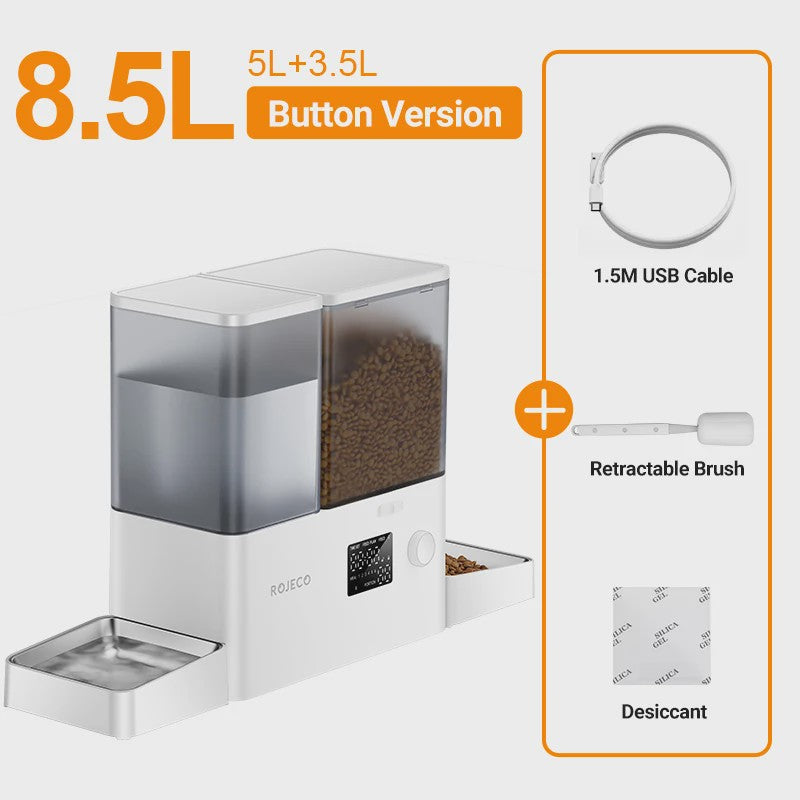 ROJECO Automatische Voerbak & Waterfontein 8.5L - 2-in-1 Honden Voerdispenser met Waterreservoir