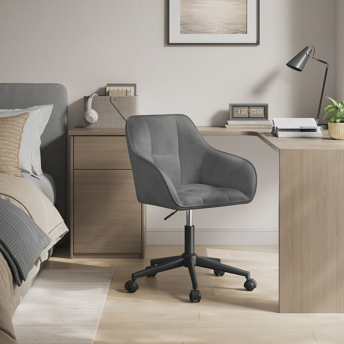 Velours bureaustoel met hoge rugleuning, draaibaar en in hoogte verstelbaar - Comfortabel en Ergonomisch