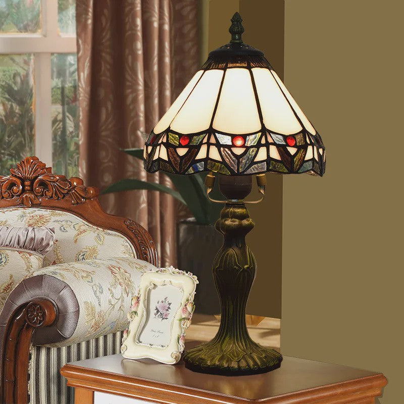 Stijlvolle Tiffany Tafellamp met Glas-in-Lood - Sfeervolle Leeslamp voor Woonkamer, Slaapkamer of Kantoor