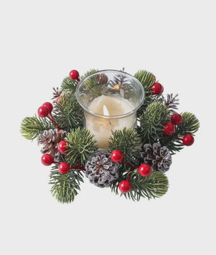 Kerst Krans met Bessen, Denneappels en Kaarsenhouder - Tafeldecoratie