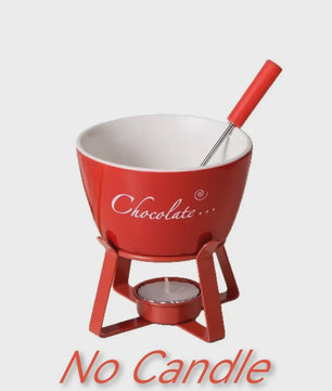 Keramische Chocolade Fondue Set - Smelt Chocolade, Kaas & IJs - Inclusief Vork - Perfect Valentijnscadeau