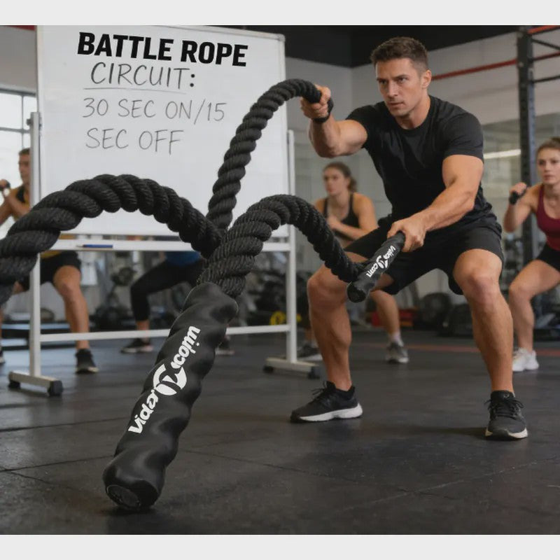 Zwarte Battle Rope 6m (4.5kg) - Duurzaam Polyester Trainingsmateriaal voor Thuis en Buiten