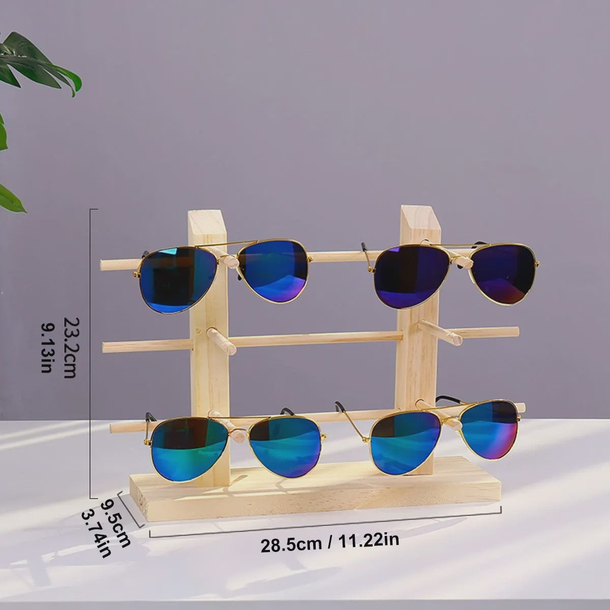 Houten Brillen Display Standaard - 5 Lagen Opbergrek voor Zonnebrillen en Optische Brillen