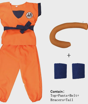 Son Goku Kinderkostuum met Pruik en Staart - Anime Cosplay Feestkostuum