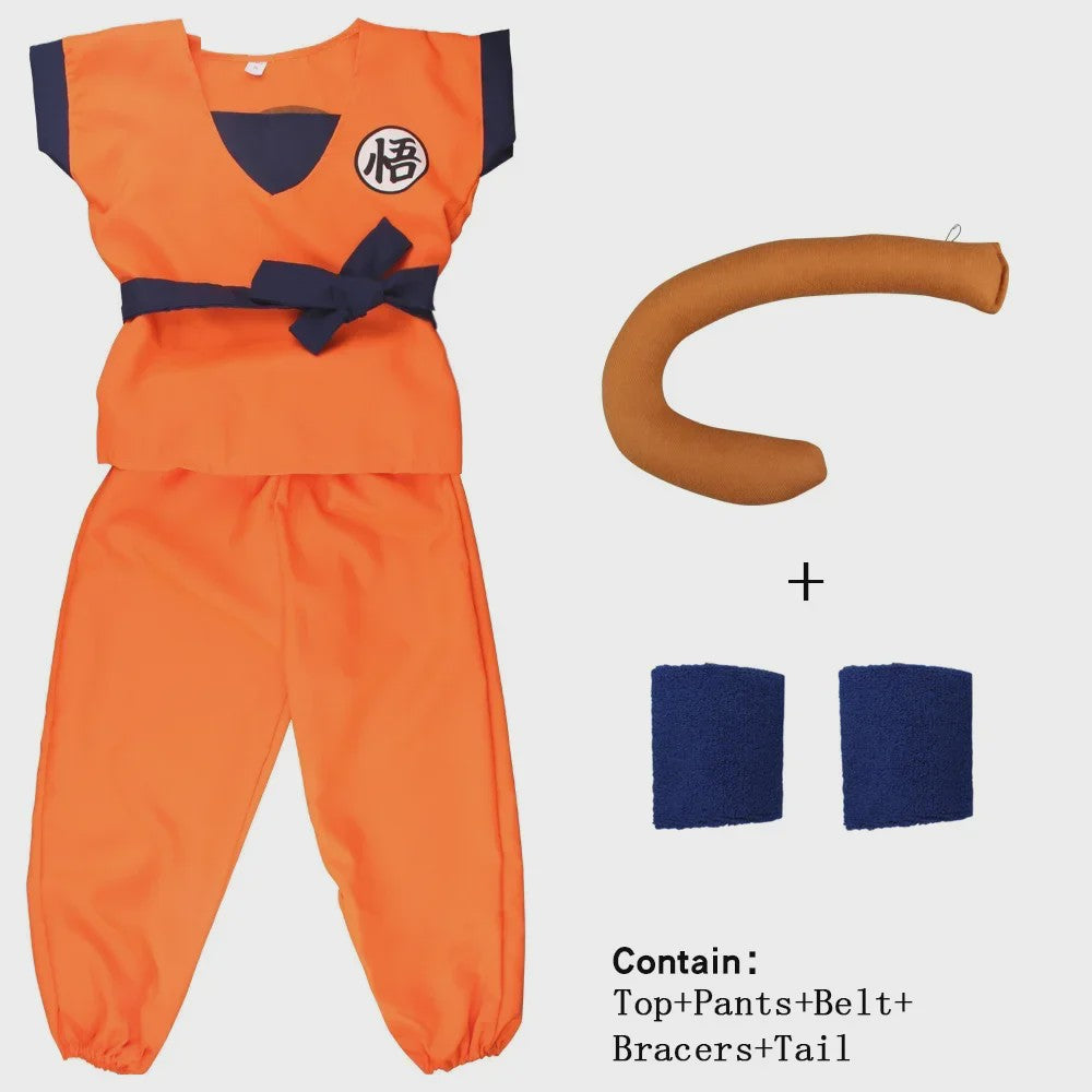 Son Goku Kinderkostuum met Pruik en Staart - Anime Cosplay Feestkostuum