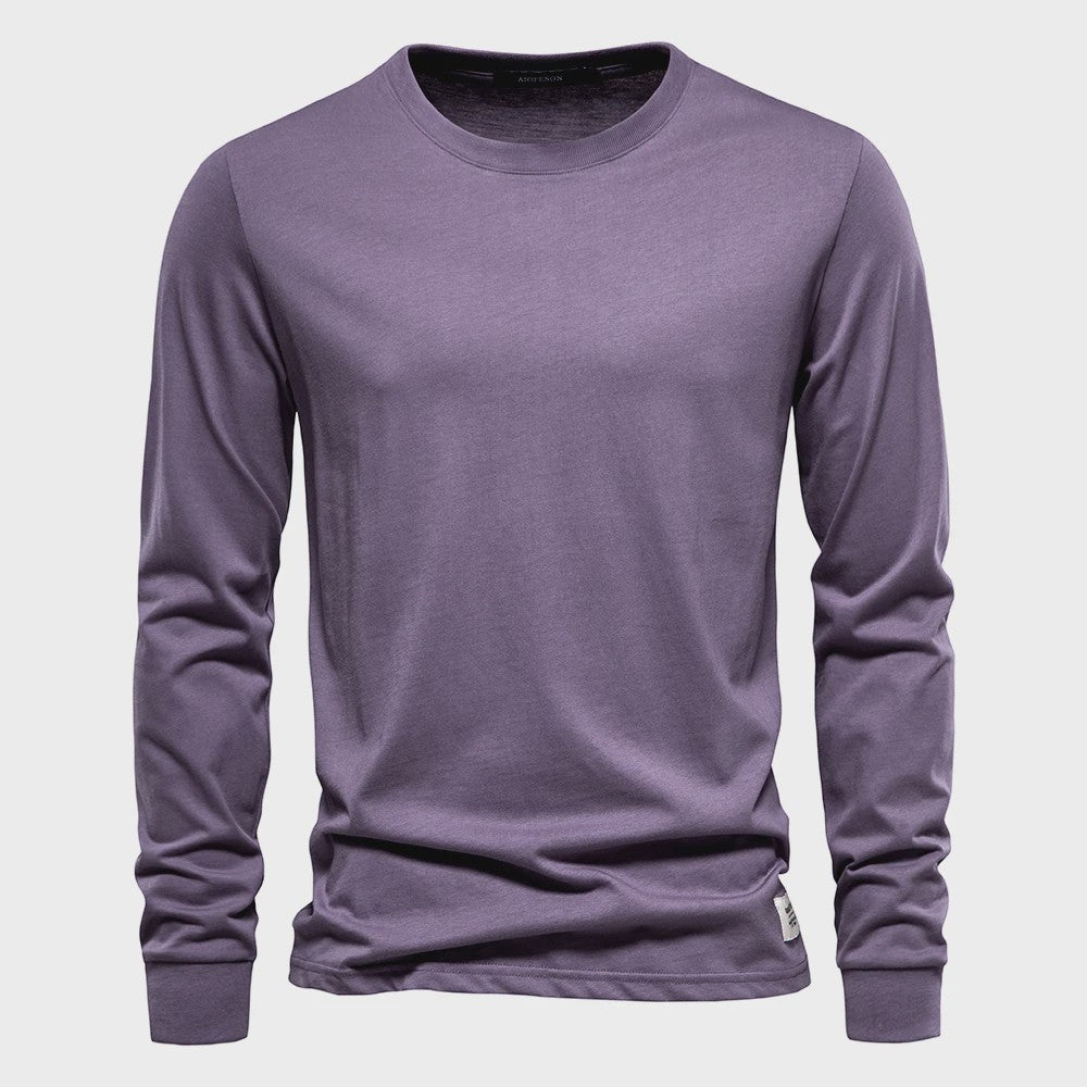 AIOPESON Heren Basic Longsleeve T-shirt - Katoen, Ronde Hals, Effen Kleur