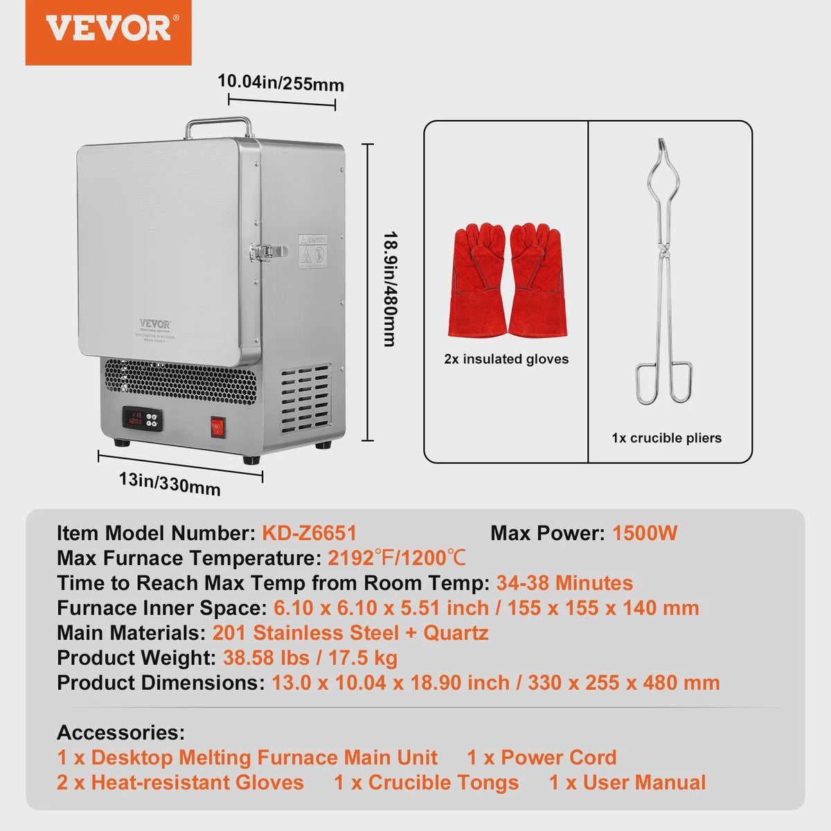 Elektrische Smeltoven 1500W - Hoge Temperatuur 1200°C voor Metaal, Klei & Glazuren