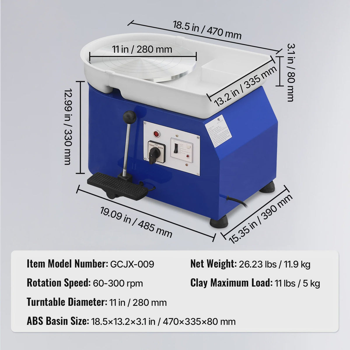 Professionele Pottenbakkersschijf 350W met Voetpedaal & Afneembare Kuip - 300 RPM