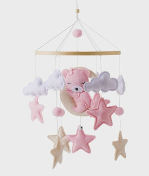 Houten Baby Mobiel voor Ledikant met Teddybeer, Maan en Sterren - Muziek & Rammelaar - Perfect Kraamcadeau