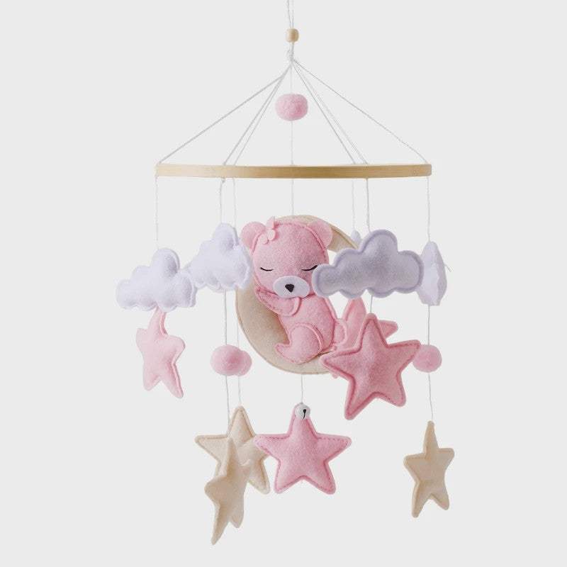 Houten Baby Mobiel voor Ledikant met Teddybeer, Maan en Sterren - Muziek & Rammelaar - Perfect Kraamcadeau