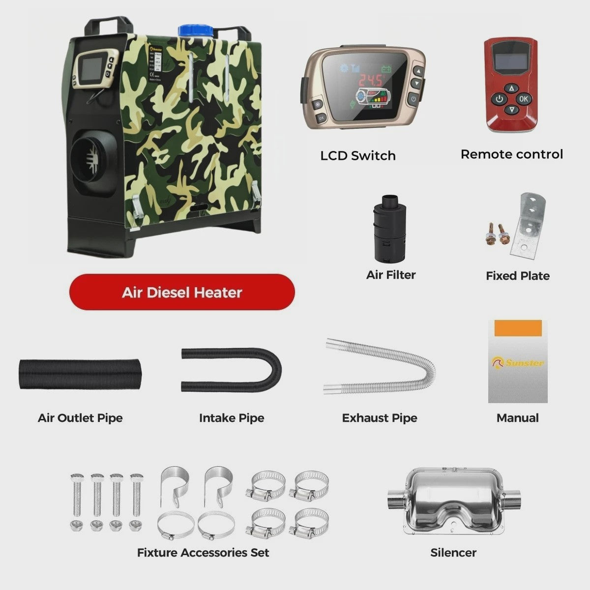 Sunster 8KW Diesel Luchtverwarmer met Bluetooth APP & Afstandsbediening - 12V/24V