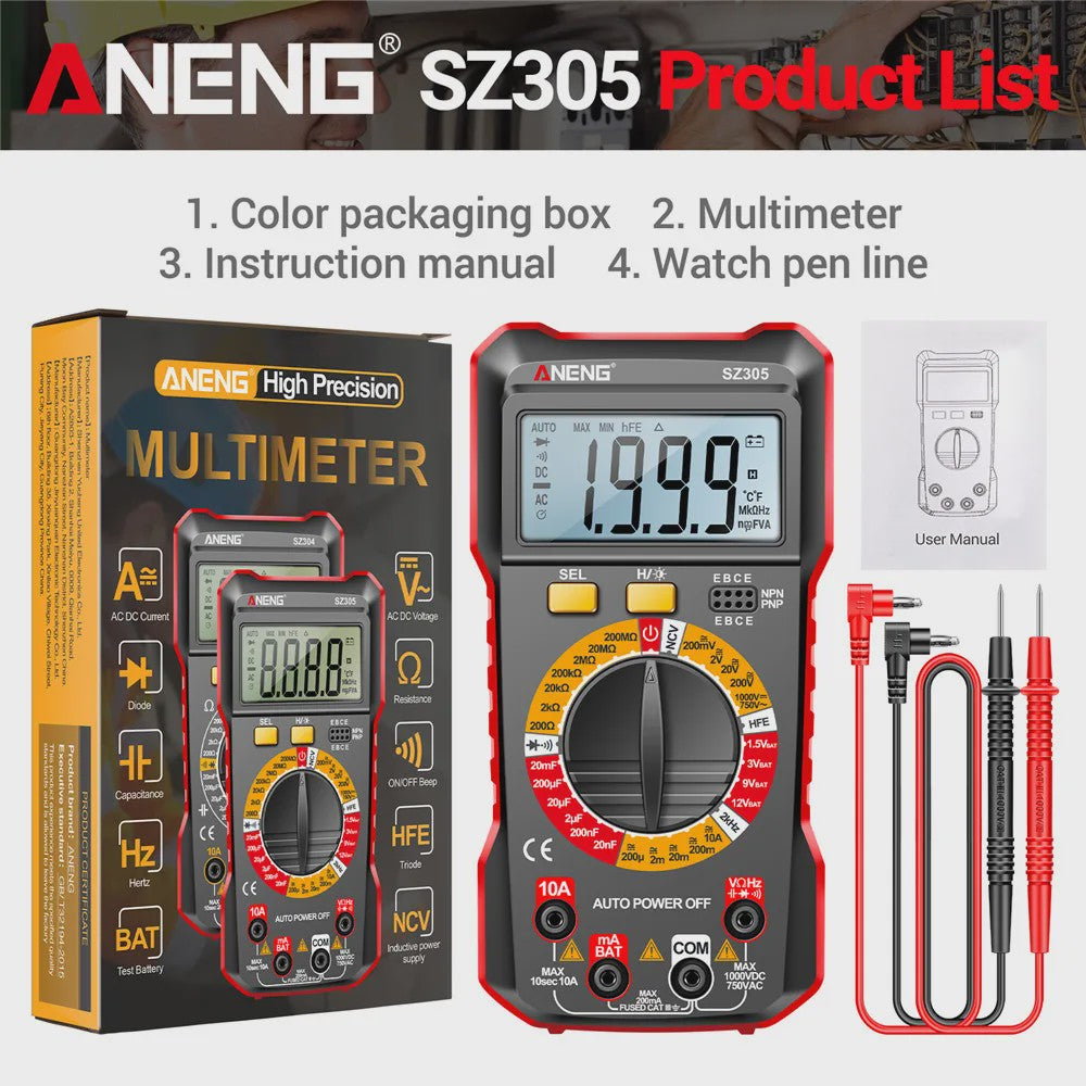 ANENG SZ305 Digitale Multimeter: Professionele Tester voor Elektriciens