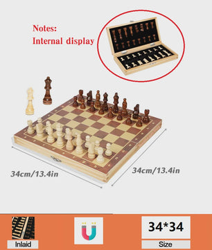 Magnetisch Houten Schaakspel Opvouwbaar met Opbergruimte - 29cm, 34cm, 39cm