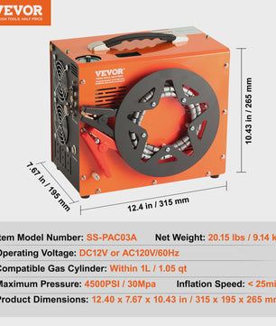 Draagbare PCP Air Compressor 4500PSI/30Mpa - Watervrij, voor Luchtgeweer, Paintball & Duiktank
