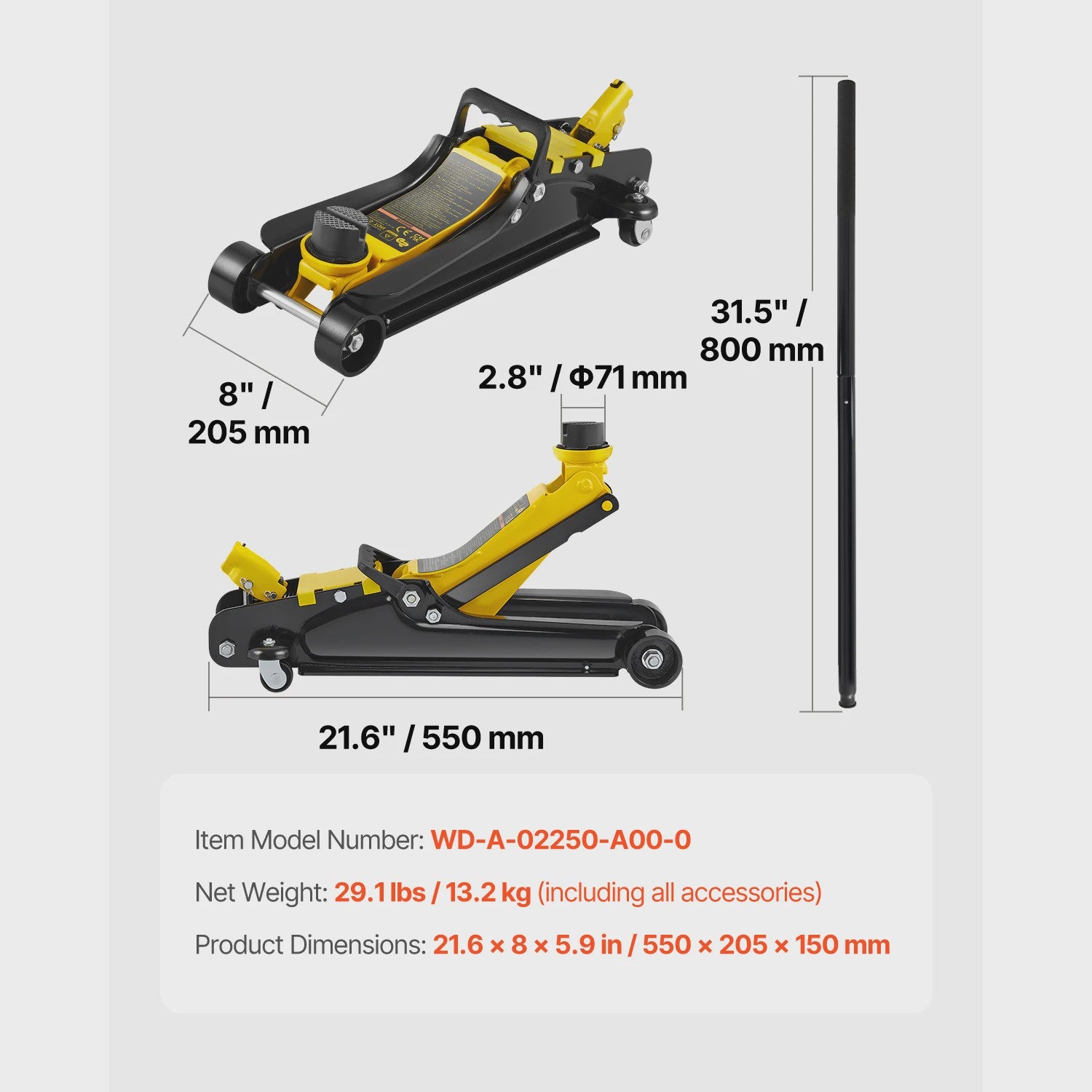2.5 Ton Hydraulische Garagekrik - Lage Profiel & Zware Kwaliteit