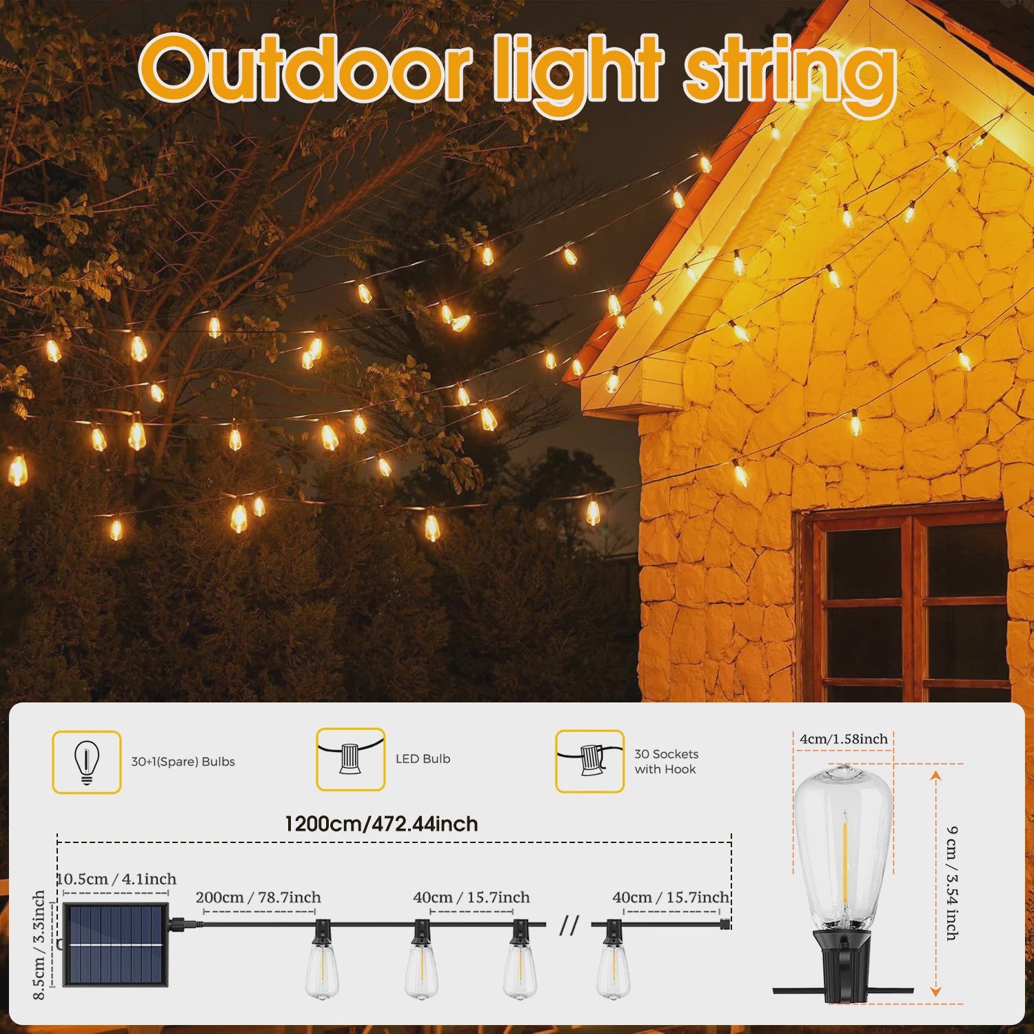12m/9.5m ST38 Solar Tuinslingers met Afstandsbediening - Waterdicht & Dimbaar