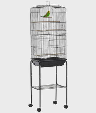 Ruime Vogelkooi met Standaard, Wielen en Opbergplank - 46.5x36x157 cm