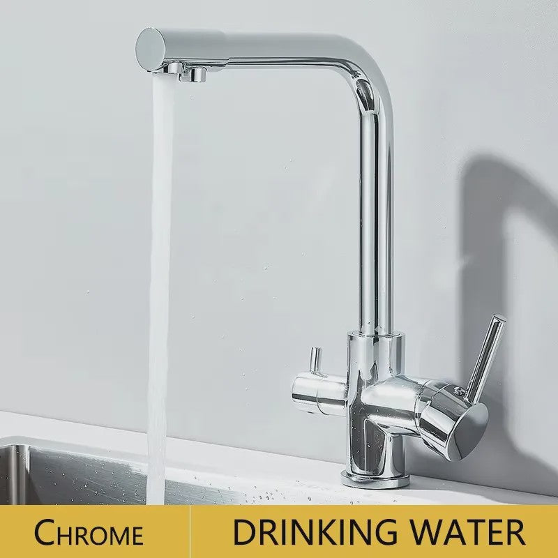 Keukenmengkraan met Dubbele Uitloop: Filterkraan voor Drinkwater & Warm/Koud Water