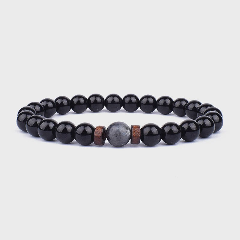 Natuursteen Armband Heren Dames - Lava & Hout Kralen 8mm