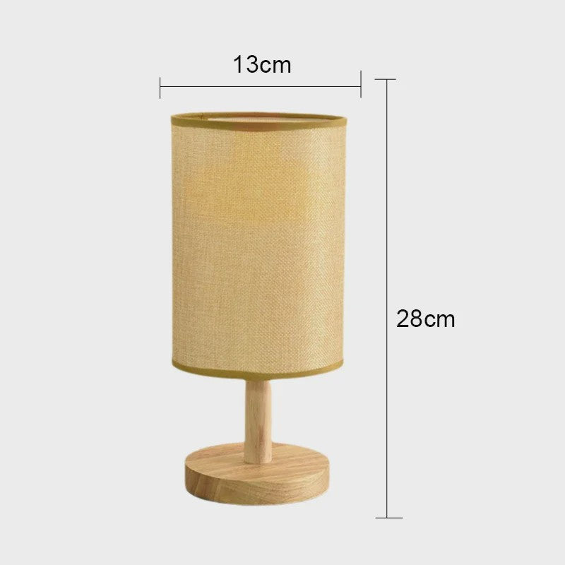 Sfeervolle LED Tafellamp met Houten Basis & Stoffen Kap - Dimbare Nachtlamp USB