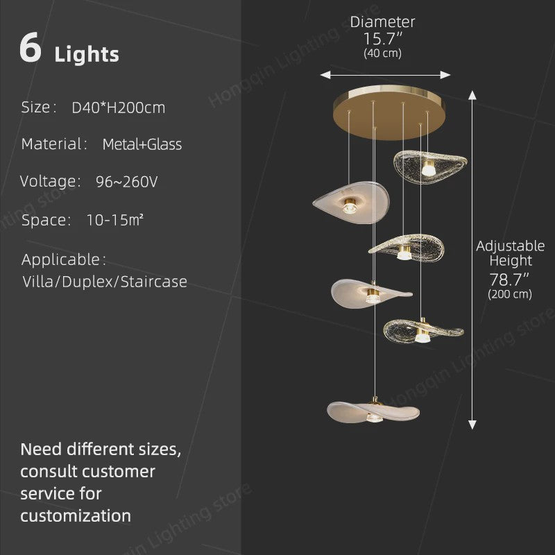 Luxe Glazen Trappenhuis Hanglamp - Moderne Lange Plafondlamp met Meerdere Pendels