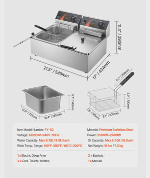Dubbele Elektrische Frituurpan 12L - Professioneel & Compact