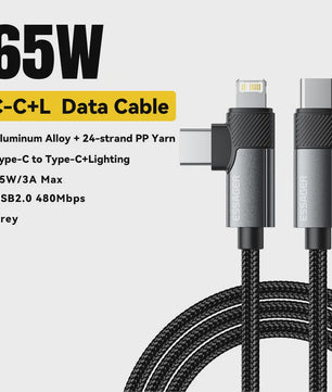 Essager 2-in-1 Hoek Kabel: PD 65W Snelladen & Data | USB-C & Lightning