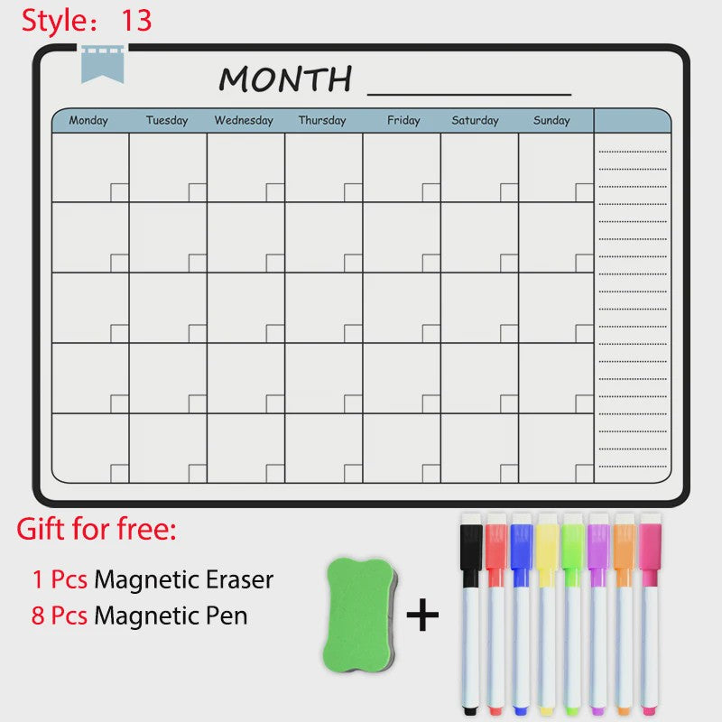 Magnetisch Whiteboard Kalender A3: Maandelijkse & Wekelijkse Planner, Krasvrij & Uitwisbaar voor Koelkast