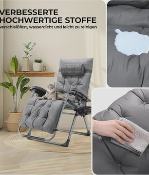 Opvouwbare Luxe Loungestoel met Comfortabel Katoen Kussen - Verstelbaar tot 160kg