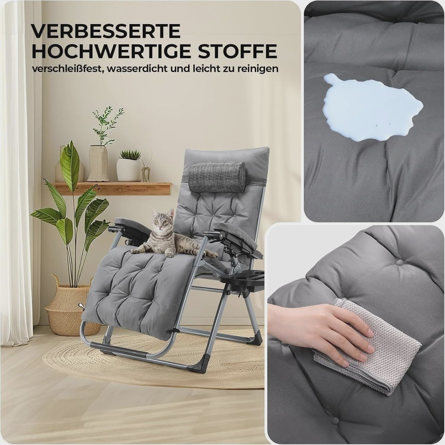 Opvouwbare Luxe Loungestoel met Comfortabel Katoen Kussen - Verstelbaar tot 160kg