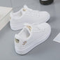 Dames Witte Sneakers met Geborduurde Bloem - Casual Leren Veterschoenen