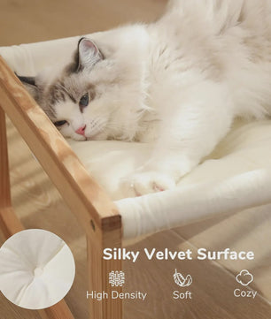 Houten Kattenmand Verhoogd Bed met Wasbare Matras - Wit