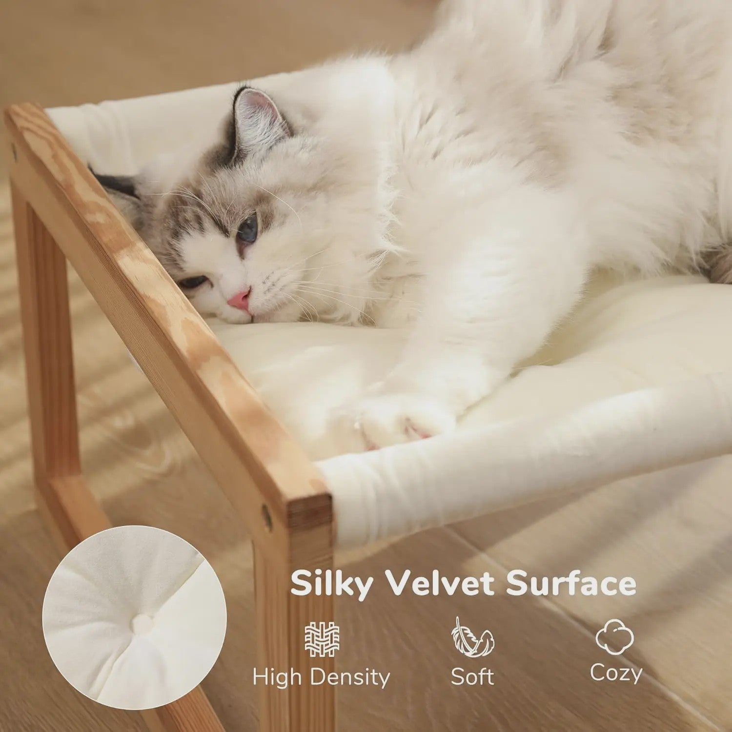 Houten Kattenmand Verhoogd Bed met Wasbare Matras - Wit