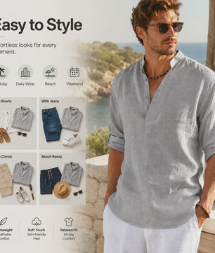 Heren Linnen Blouse Casual Lange Mouw - Comfortabele Vrijetijdstop