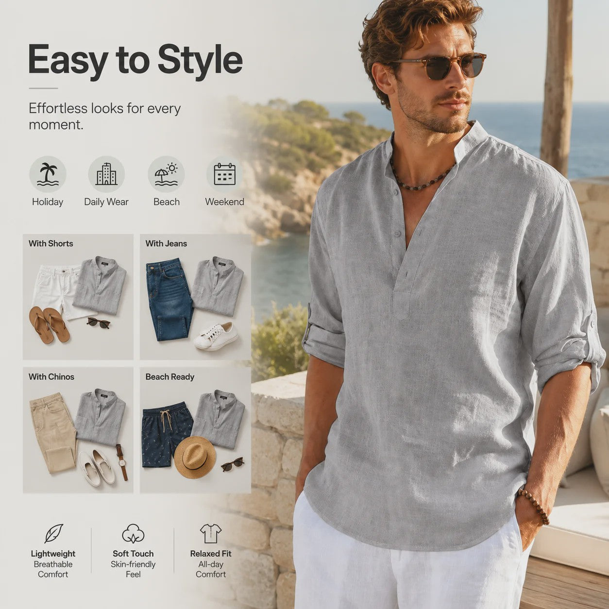 Heren Linnen Blouse Casual Lange Mouw - Comfortabele Vrijetijdstop