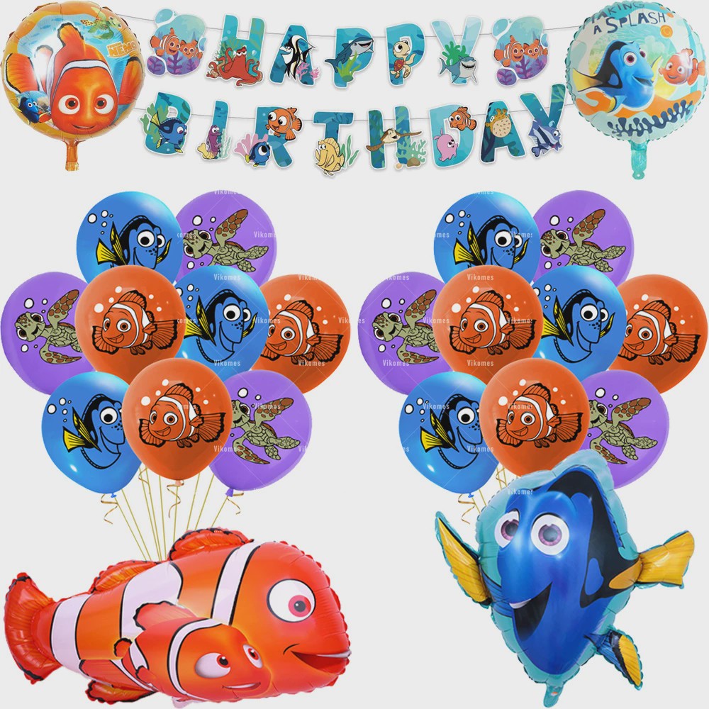 Nemo & Dory Verjaardagsdecoratie Set: Ballonnen, Banner & Cake Topper