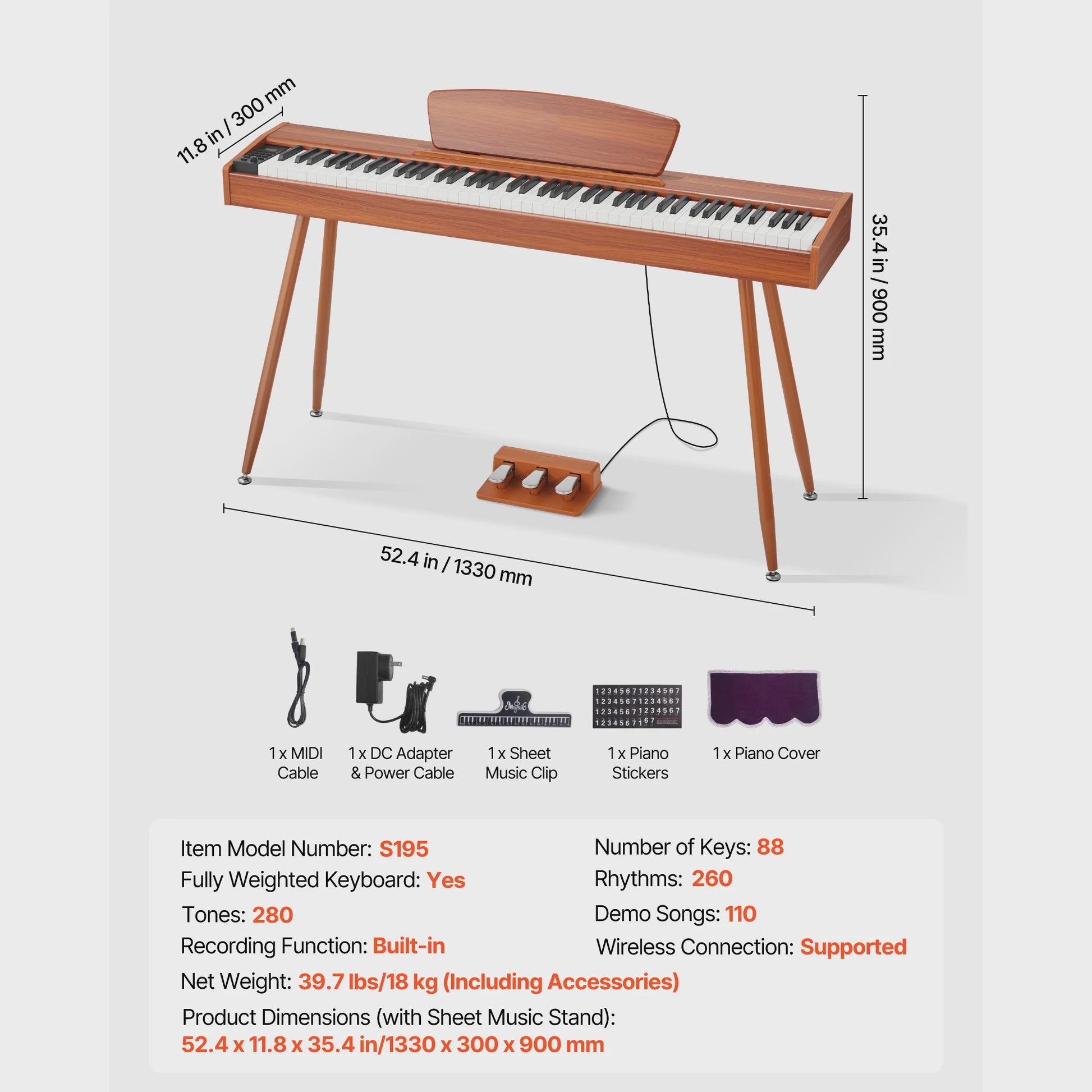 SucceBuy 88 Toetsen Digitaal Piano - Volledig Gewogen Toetsenbord met Draadloze Connectiviteit voor Beginners