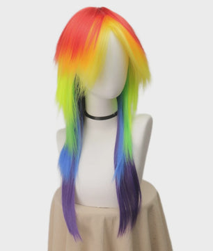 Regenboog Ombre Pruik Lang Recht Synthetisch met Pony - Unisex Cosplay & Feest