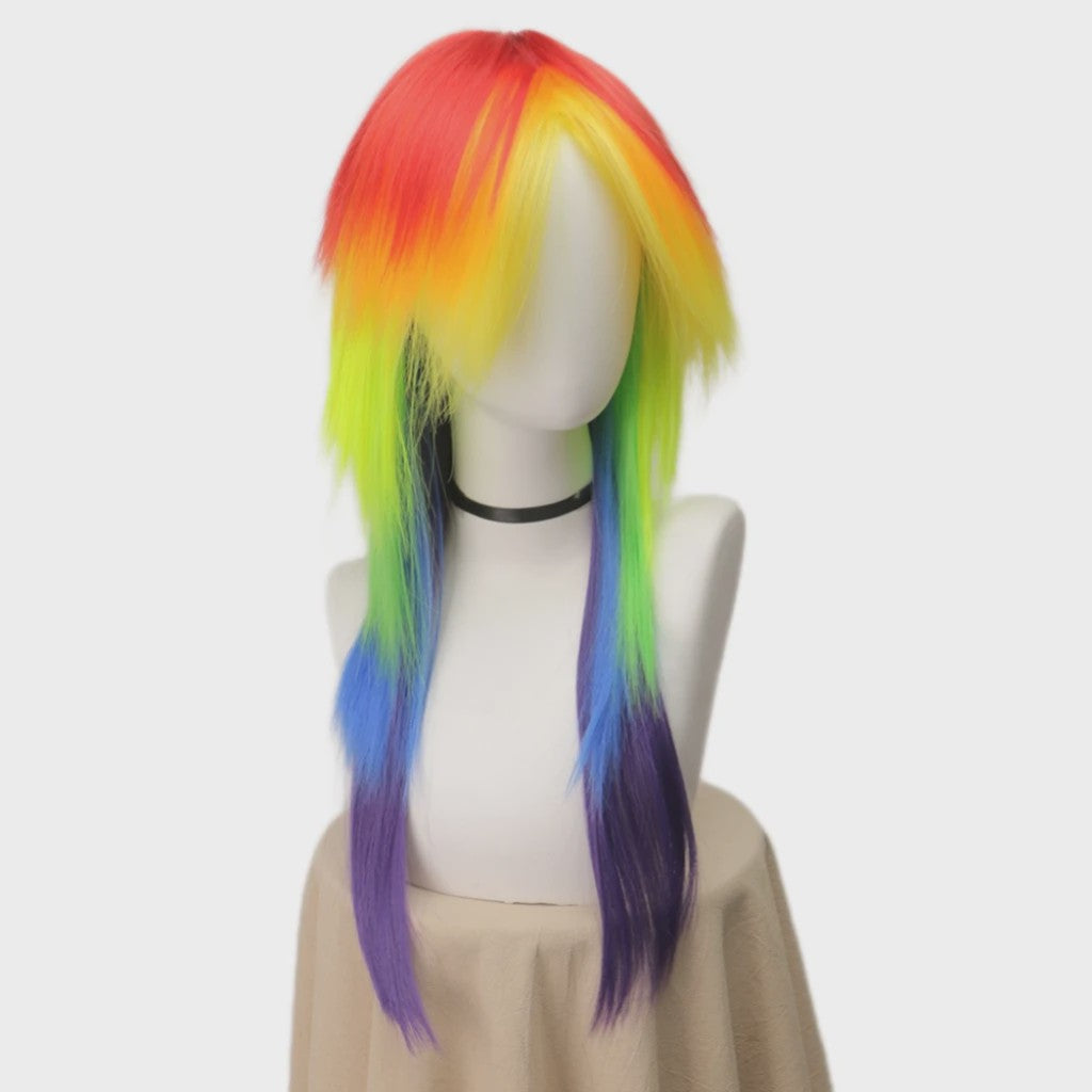 Regenboog Ombre Pruik Lang Recht Synthetisch met Pony - Unisex Cosplay & Feest