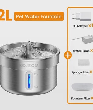 ROJECO Roestvrijstalen Drinkfontein voor Katten & Honden - Automatisch, 2L, Stil & Zuiverend