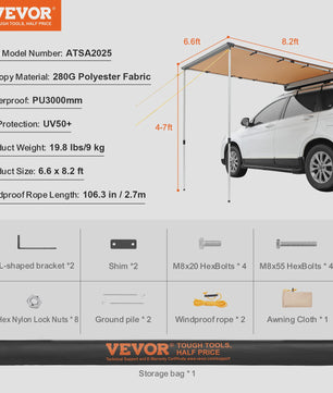 Waterdichte Autoluifel - Uittrekbare Luifel voor Auto, SUV, Camper - Inclusief Opbergtas