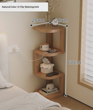 Houten Hoek Nachtkastje met 3 Niveaus - Minimalistisch & Ruimtebesparend