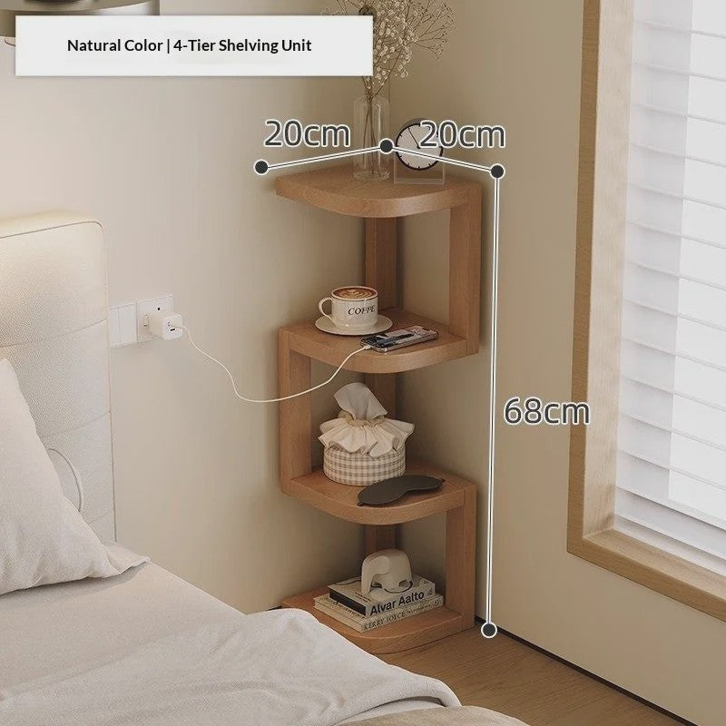 Houten Hoek Nachtkastje met 3 Niveaus - Minimalistisch & Ruimtebesparend