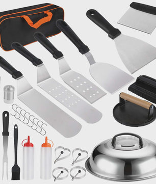 Uitgebreide BBQ Accessoires Set (29 Delig) - Inclusief Burgerpers, Spatels en Opbergtas