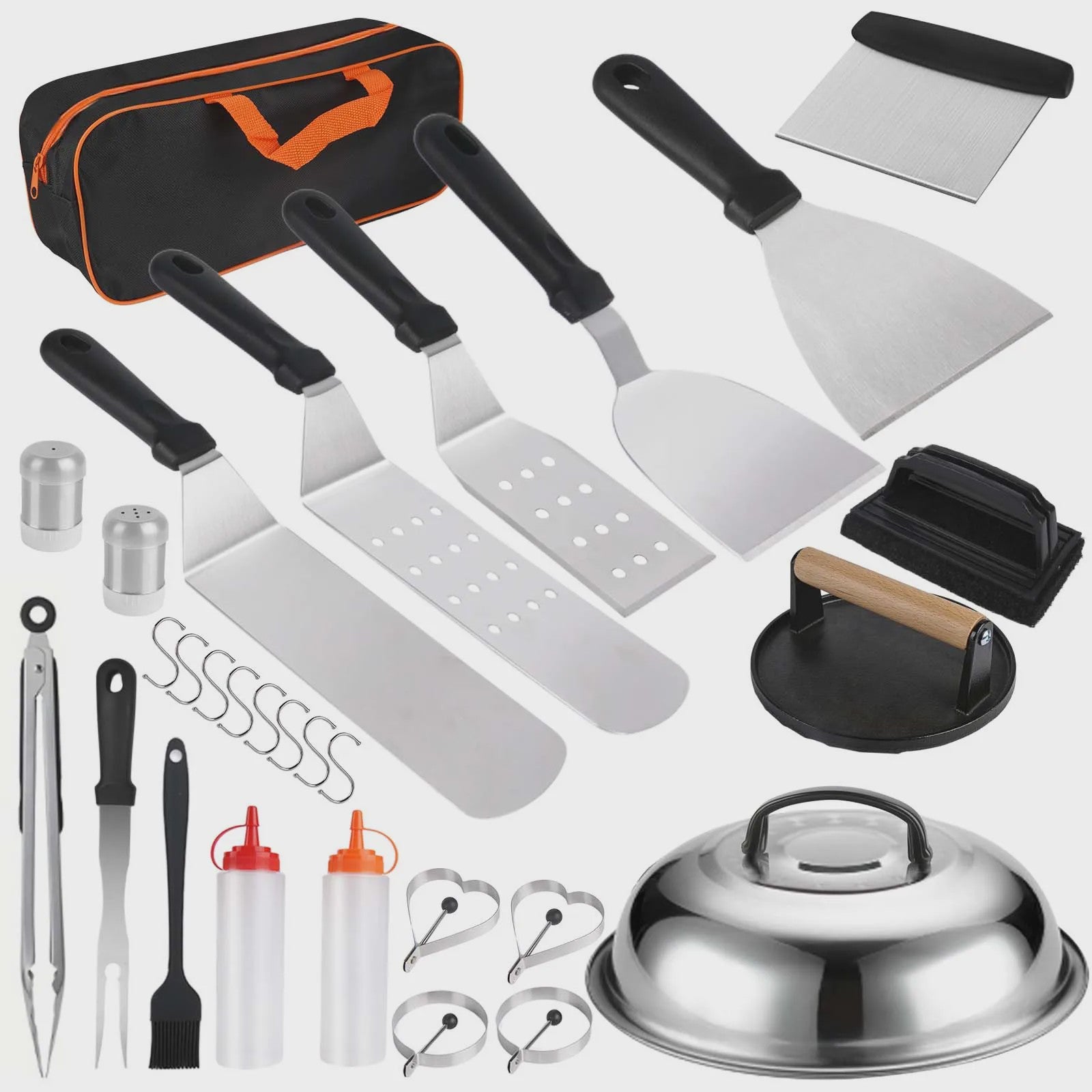 Uitgebreide BBQ Accessoires Set (29 Delig) - Inclusief Burgerpers, Spatels en Opbergtas
