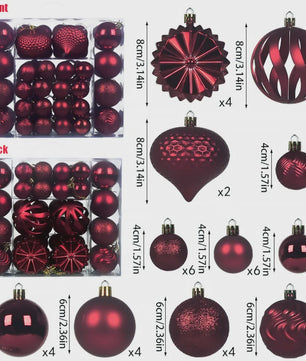 48-delige Set Kerstballen Plastic - Effen Kleur & Diverse Maten (4/6/8cm) voor Kerstboom Decoratie