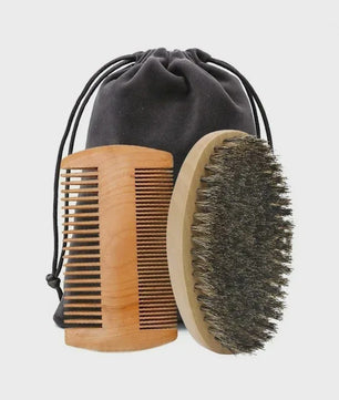Professionele Baardborstel en Kam Set met Gift Bag - Zacht Varkenshaar & Hout