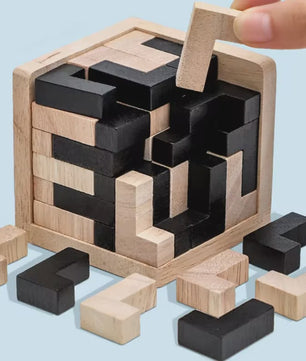 Houten 3D Kubus Puzzel - Educatief Breinbreker Spel voor Kinderen