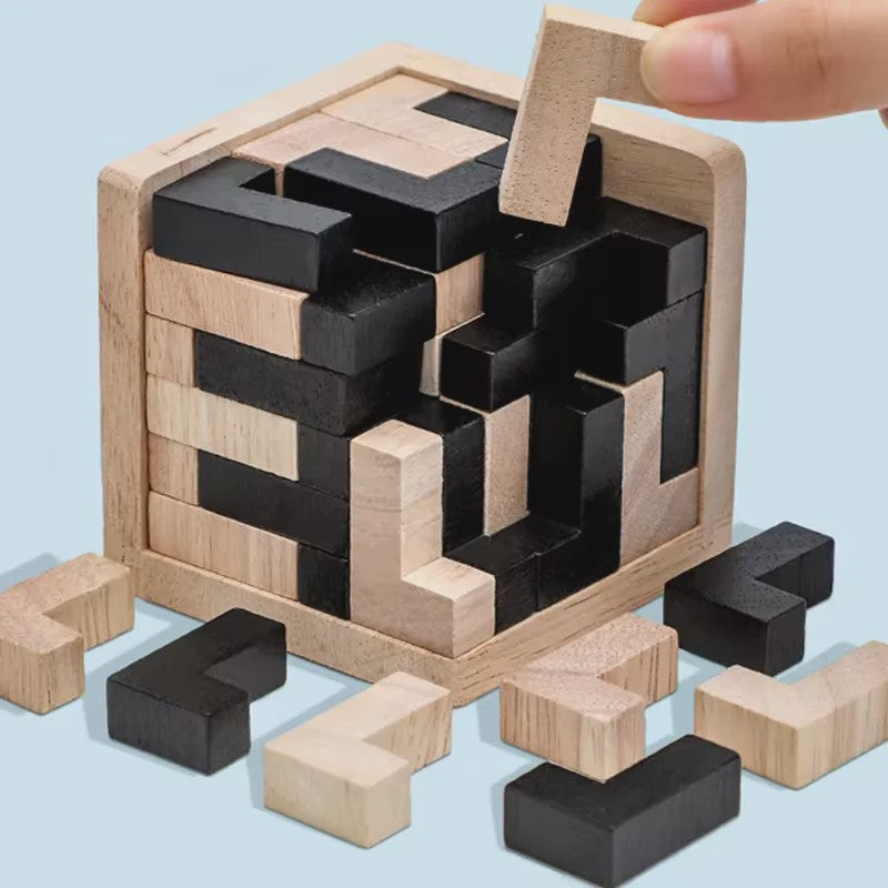 Houten 3D Kubus Puzzel - Educatief Breinbreker Spel voor Kinderen